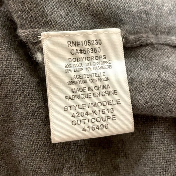 Joie Wool & Cashmere Sweater in Grey with Lace Trim, Size Small - Picture 4 of 7